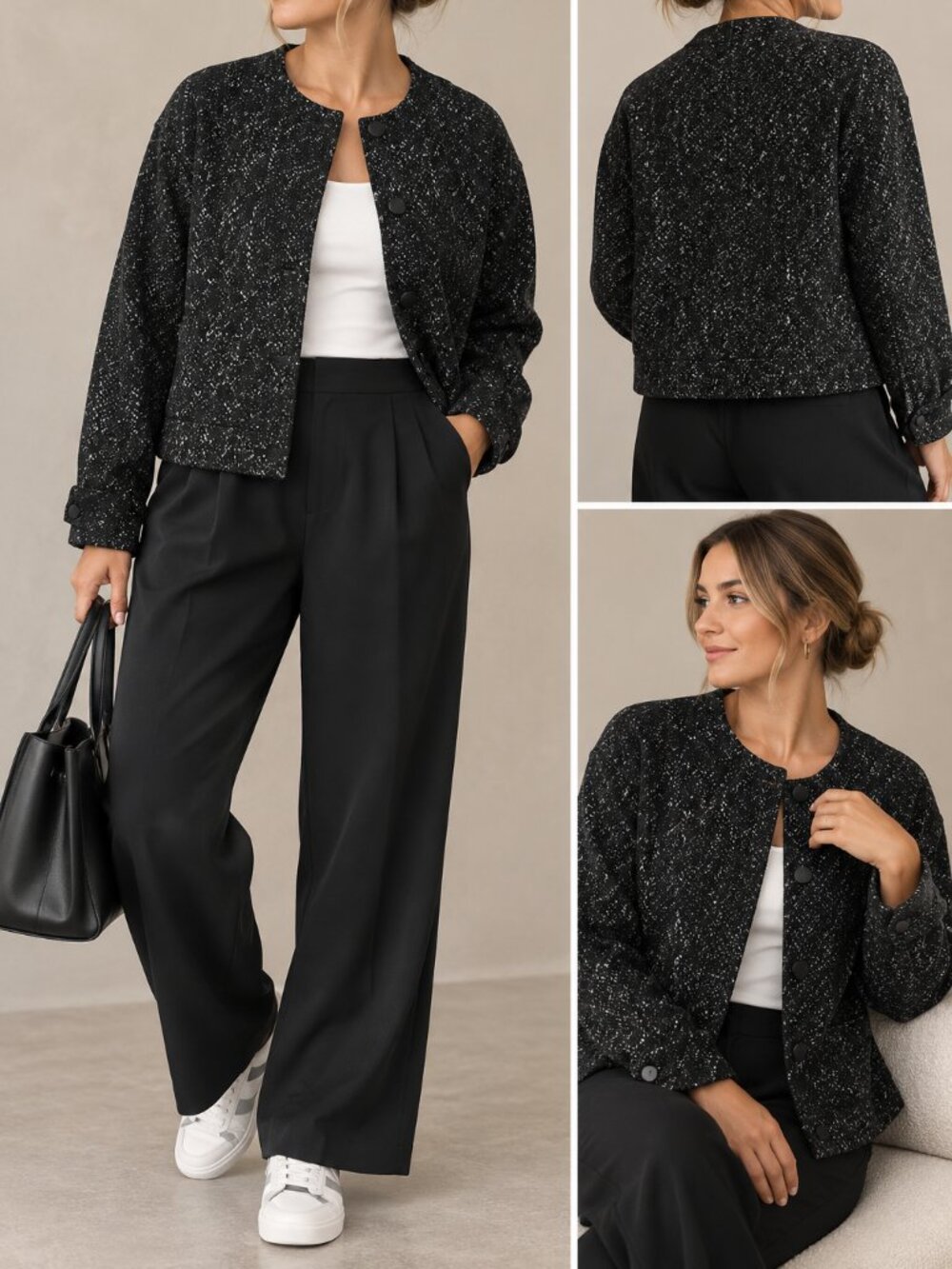 SPANX Ponte Bomber Jacket Black White Speckled Size XL NWOT